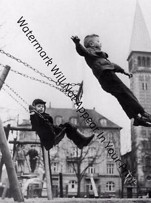 SCARY FREAKY ODD STRANGE Kid Boy Flying Out Of Swing VINTAGE PHOTO WEIRD A35