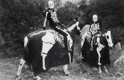 SCARY FREAKY ODD STRANGE Man Boy Skeleton Horse BIZARRE VINTAGE PHOTO WEIRD A22