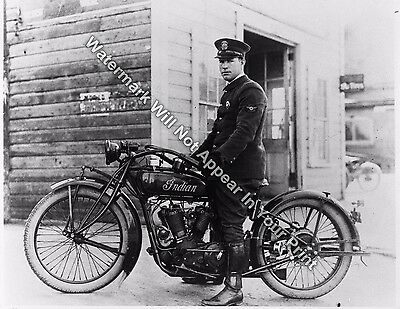 1918 Indian Motorcycle Policeman On Bike Vintage RARE Reprint Photo Image Pic