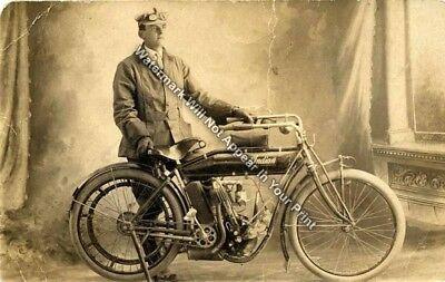 1911 Indian Motorcycle Man Riding RARE Action Photo Reprint Pic Image M1