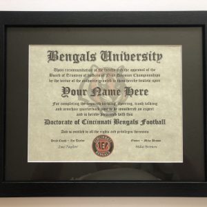 Cincinnati Bengals NFL #1 Fan Certificate Man Cave Diploma Perfect Gift