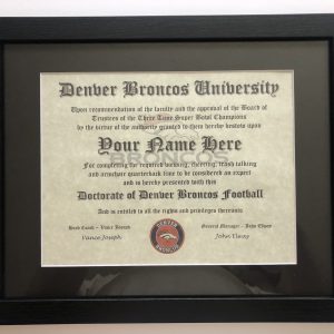 Denver Broncos NFL #1 Fan Certificate Man Cave Diploma Perfect Gift