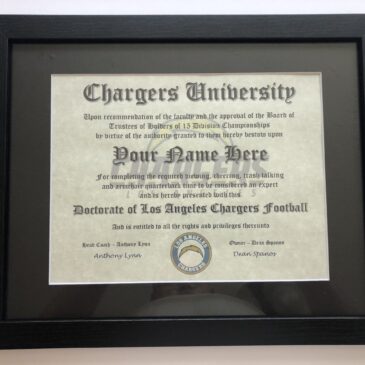 Los Angeles Chargers NFL #1 Fan Certificate Man Cave Diploma Perfect Gift