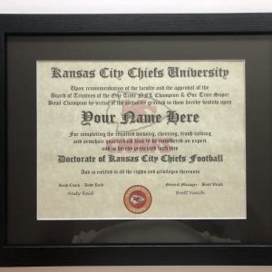 Kansas City Chiefs NFL #1 Fan Certificate Man Cave Diploma Perfect Gift