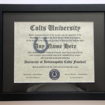 Indianapolis Colts NFL #1 Fan Certificate Man Cave Diploma Perfect Gift