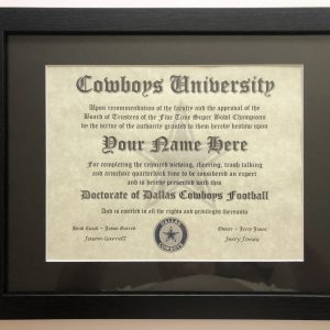 Dallas Cowboys NFL #1 Fan Certificate Man Cave Diploma Perfect Gift