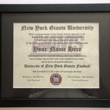 New York Giants NFL #1 Fan Certificate Man Cave Diploma Perfect Gift