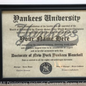New York Yankees #1 Fan Certificate Man Cave Diploma Perfect Gift