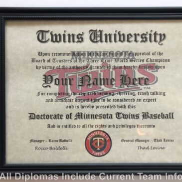 Minnesota Twins #1 Fan Certificate Man Cave Diploma Perfect Gift