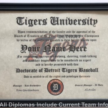 Detroit Tigers #1 Fan Certificate Man Cave Diploma Perfect Gift