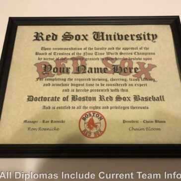 Boston Red Sox #1 Fan Certificate Man Cave Diploma Perfect Gift