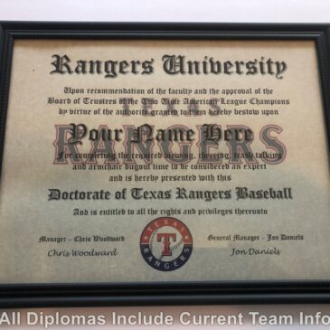 Texas Rangers #1 Fan Certificate Man Cave Diploma Perfect Gift