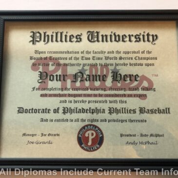 Philadelphia Phillies #1 Fan Certificate Man Cave Diploma Perfect Gift