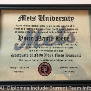 New York Mets #1 Fan Certificate Man Cave Diploma Perfect Gift