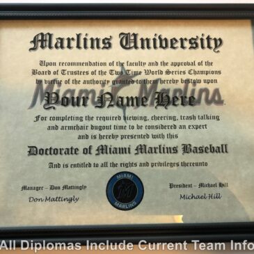 Miami Marlins #1 Fan Certificate Man Cave Diploma Perfect Gift
