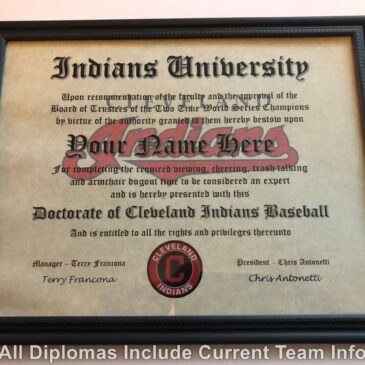 Cleveland Indians #1 Fan Certificate Man Cave Diploma Perfect Gift