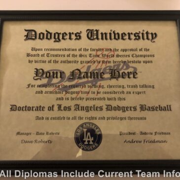 Los Angeles Dodgers #1 Fan Certificate Man Cave Diploma Perfect Gift