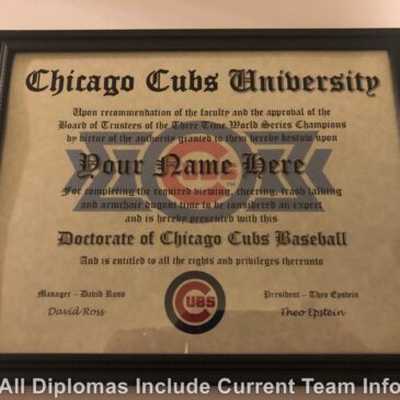 Chicago Cubs #1 Fan Certificate Man Cave Diploma Perfect Gift