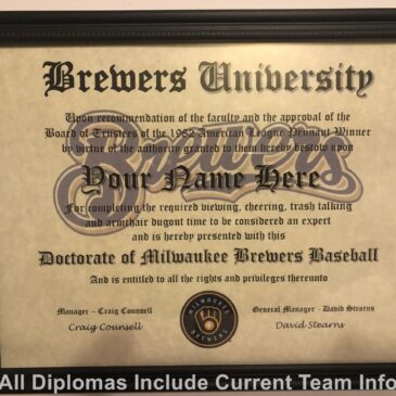 Milwaukee Brewers #1 Fan Certificate Man Cave Diploma Perfect Gift