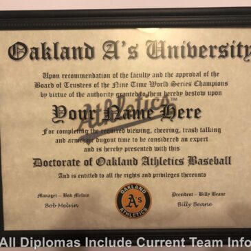 Oakland Athletics #1 Fan Certificate Man Cave Diploma Perfect Gift