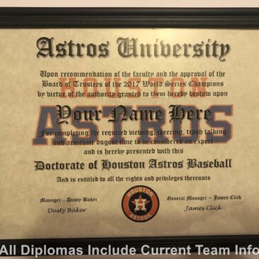 Houston Astros #1 Fan Certificate Man Cave Diploma Perfect Gift