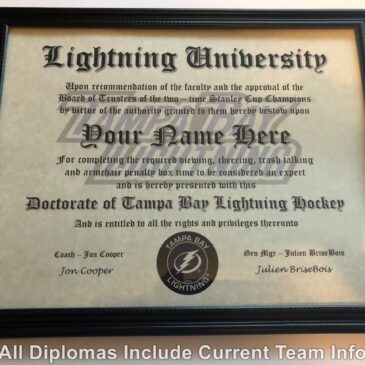 Tampa Bay Lightning #1 Fan NHL Certificate Man Cave Diploma Perfect Gift