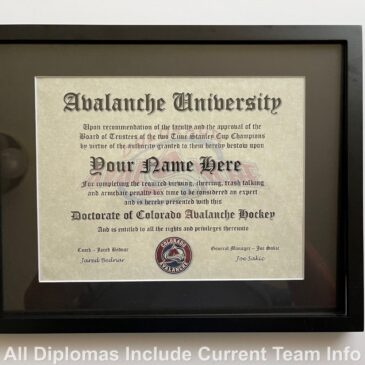 Colorado Avalanche #1 Fan NHL Certificate Man Cave Diploma Perfect Gift