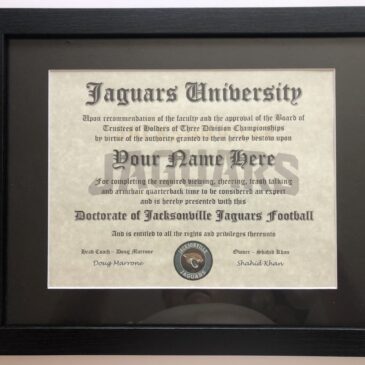 Jacksonville Jaguars NFL #1 Fan Certificate Man Cave Diploma Perfect Gift