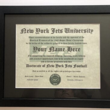 New York Jets NFL #1 Fan Certificate Man Cave Diploma Perfect Gift