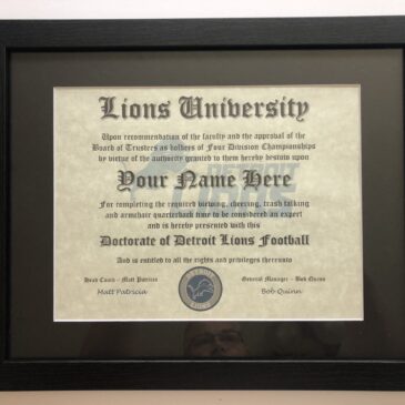 Detroit Lions NFL #1 Fan Certificate Man Cave Diploma Perfect Gift