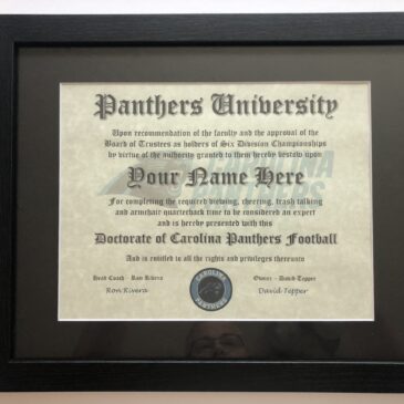 Carolina Panthers NFL #1 Fan Certificate Man Cave Diploma Perfect Gift