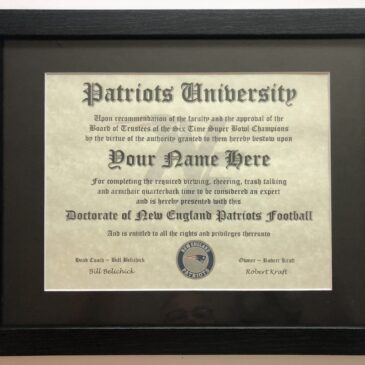 New England Patriots NFL #1 Fan Certificate Man Cave Diploma Perfect Gift