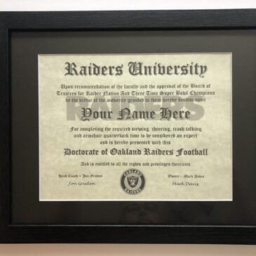 Oakland Las Vegas Raiders NFL #1 Fan Certificate Man Cave Diploma Perfect Gift