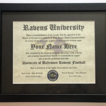 Baltimore Ravens NFL #1 Fan Certificate Man Cave Diploma Perfect Gift