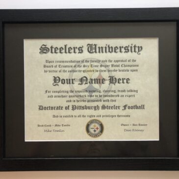 Pittsburgh Football Fan Certificate Man Cave Diploma