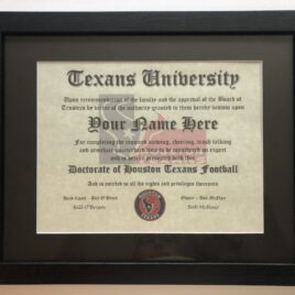 Houston Texans NFL #1 Fan Certificate Man Cave Diploma Perfect Gift