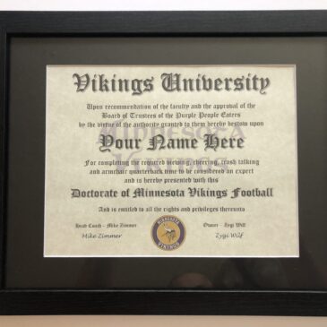 Minnesota Vikings NFL #1 Fan Certificate Man Cave Diploma Perfect Gift