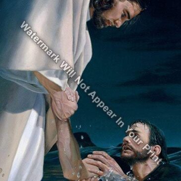JESUS WITH PETER Reprint Jesus Christ Pulling Him From The Waters Pic Matted / Unmatted R5