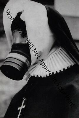 STRANGE ODD SPOOKY FREAKY CREEPY WEIRD Nun Gas Mask WW2 Wartime VINTAGE PHOTO