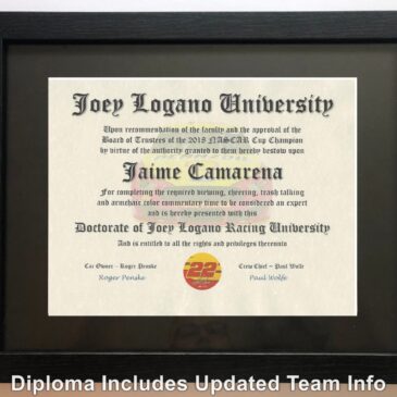 Joey Logano NASCAR #1 Fan Certificate Man Cave Diploma Perfect Gift