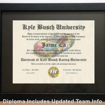 Kyle Busch NASCAR #1 Fan Certificate Man Cave Diploma Perfect Gift
