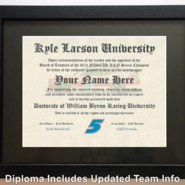 Kyle Larson NASCAR #1 Fan Certificate Man Cave Diploma Perfect Gift