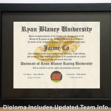 Ryan Blaney NASCAR #1 Fan Certificate Man Cave Diploma Perfect Gift