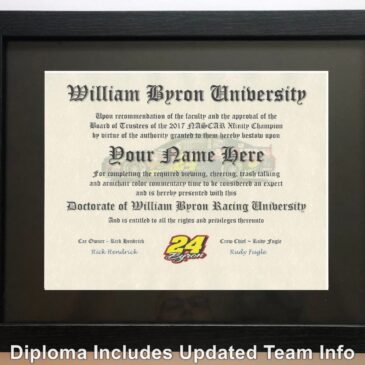 William Byron NASCAR #1 Fan Certificate Man Cave Diploma Perfect Gift