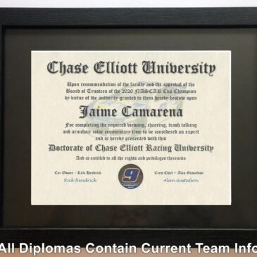 Chase Elliott NASCAR #1 Fan Certificate Man Cave Diploma Perfect Gift