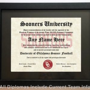 Oklahoma Sooners #1 Fan Custom Diploma Certificate for Man Cave NCAA Novelty