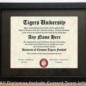 Clemson Tigers Fan Diploma Certificate for Man Cave NCAA Football Novelty Gift