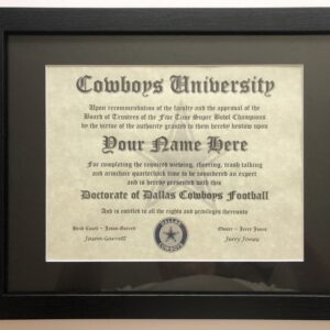 Dallas Football Fan Certificate Man Cave Diploma