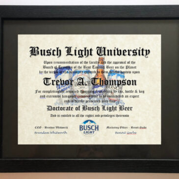 Busch Light Fan Certificate Man Cave Diploma Perfect