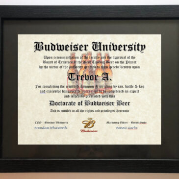 Budweiser Fan Certificate Man Cave Diploma Perfect